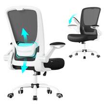 SONGMICS Silla de Oficina, Giratoria de Malla, Escritorio Ergonómica, Soporte Lumbar, Oscilante, Apoyabrazos Abatibles, Negro y Blanco - Negro - Ver 7