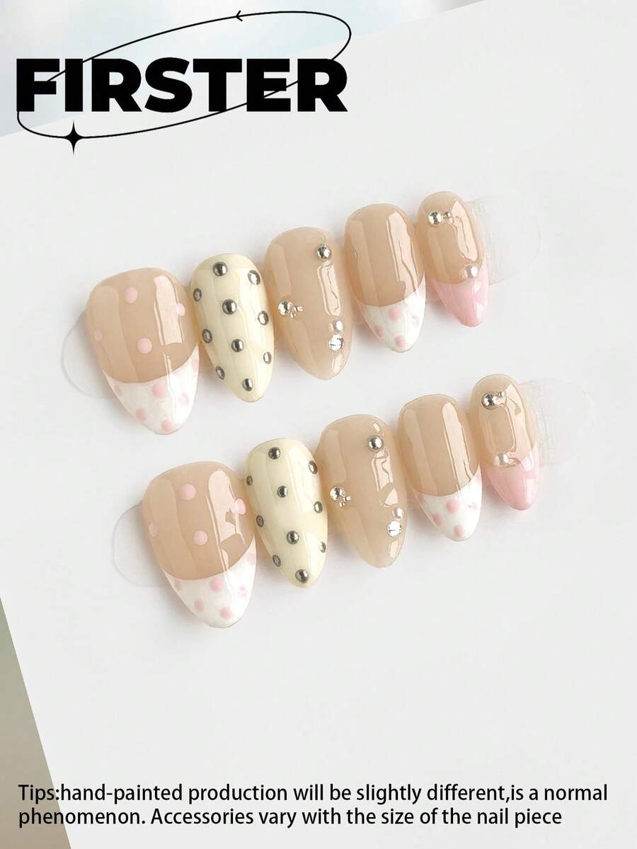 10 móng giả ngắn hình hạnh nhân, móng giả dán, móng màu hồng, móng đơn giản hàng ngày, móng giả mùa thu, móng bóng, móng kiểu Pháp, móng chấm bi, móng acrylic dán, phù hợp cho các quý cô công sở, hẹn hò hàng ngày, tiệc trà chiều và các hoạt động ngoài trời. Móng giả dán, dụng cụ làm móng, móng giả dán thủ công. - Nhiều màu - Xem 1