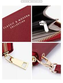 Cartera Gran Capacidad Multicapa, Bolso Mano Con Cremaller T9612-042 - Rojo - Ver 11
