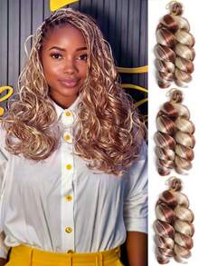 3 件装盒状辫子，松散卷曲钩针编织辫子，黑色发丝，法式扭发，女士合成接发，短卷发，钩针假发，高温纤维假发，女士蓬松波浪编织发型，自然造型辫子颜色：黑色、紫色、绿色、蓝色 - 彩色 - 查看 35