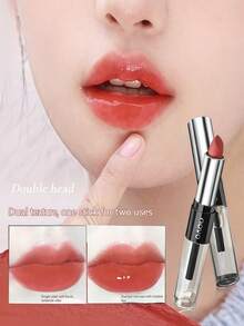 NOVO 防水防汗双头唇膏，持久不晕染，透明镜面效果 - 一个哑光天鹅绒，一个光泽质地，适合日常化妆、户外旅行、女性礼物、圣诞节、新年、万圣节、Y2K 时尚彩妆 - 100#杏仁奶茶 - 查看 2