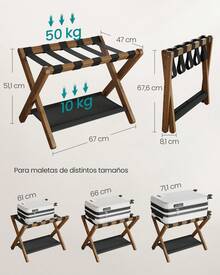 SONGMICS - Portaequipajes de bambú para habitación de invitados, soporte plegable para maletas, para hotel, recámara, resistente, soporta hasta 125 libras, color beige natural - Amarillo - Ver 5