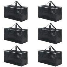 6 Pack Heavy Duty Moving Bags, Extra Large Storage Bags With Double Zippers & Handles, Waterproof Totes For Moving Supplies & Space Saving Packaging. - 黑色 - 查看 6