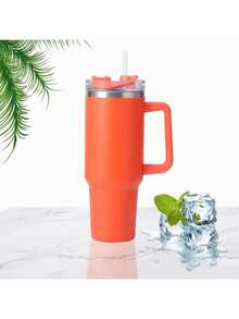 1 قطعة، 40 أونصة من الفولاذ المقاوم للصدأ، مع مقبض وغطاء قش، زجاجة مياه معزولة قابلة لإعادة الاستخدام ذات جدارين من الفولاذ المقاوم للصدأ، كوب سفر، كوب قهوة مثلجة، هدية للنساء، يمكن أن تحتفظ بالمشروبات الباردة والساخنة في كوب المياه