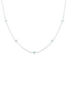Nooxian 1 pieza Collar de mujer, estilo bohemio con borlas, colgante de trébol de cuatro hojas de cobre con circonita cúbica, accesorio diario como regalo - Plateado - Ver 7