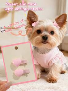2 buc accesorii/cleme drăguțe pentru părul câinilor/pisicilor, design 3D în formă de inimă, mini cleme antiderapante, accesorii de cap de înaltă calitate pentru animale de companie, potrivite pentru animale de companie mici - Roz - Vizualizare 1