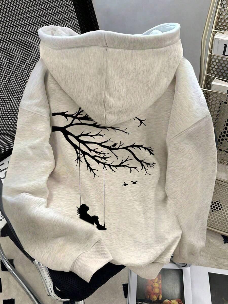 Winter Clothes For WomenINAWLY Women's Casual Letter & American Flag Print Long Sleeve Hoodie Sweatshirt, Autumn/WinterLoose And Comfortablehoodie Christmas Sweatshirt - 淺灰色 - 查看 1