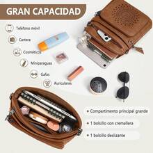 RAINSMORE Bolsa Crossbody Mujer, Bolsas Bandolera de Impermeable Cuero, Bolso Crossbody para Mujer diario, viajes, trabajo - Marrón - Ver 7