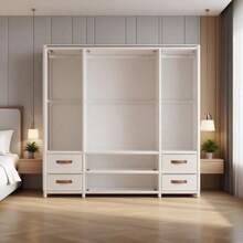 Metal Portable Wardrobe W/ 4 Drawers, 3 Hanging Areas & 3 Shelves, Simple Closet Storage - White - View 13