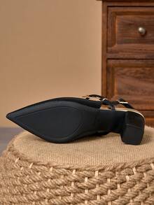 WHDXY 优雅黑色蛇纹粗跟尖头高跟鞋，女士鞋履，舒适系带设计，适合晚宴/工作场合穿着。 - 靜夜黑色 - 查看 7