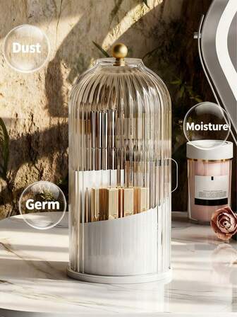 BeautyShelf 优雅化妆刷展示盒 - 透明圆筒+大理石底座，保护/收纳/时尚展示/节省空间/便携，适合专业人士/青少年/女性，美容院/家居装饰/卧室，情人节/春季礼物，送给母亲/女友的礼物，现代风格（化妆刷展示盒/化妆品收纳盒/化妆品收纳盒/整理盒/女士礼物/家居装饰）