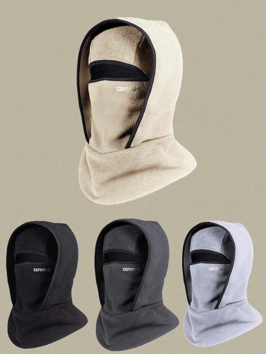 1pc Unisex Hooded Balaclava, Outdoor Windproof Warm Thick Lining Neck Gaiter, Solid Color, Winter - Multicolor - View 1