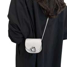 Mini bolso bandolera para mujer con cierre de corazón, elegante textura de PU, bolso de hombro informal - Blanco - Ver 5