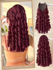 شعر إكستنشن ذو موجات عميقة بطول 20 بوصة مع كليب سحاب، من ألياف صناعية مقاومة للحرارة، مناسب للنساء لارتدائه في عيد الميلاد وحفلات الهالوين والاستخدام اليومي - عنابي اللون - مشاهدة 3