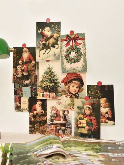 10pcs/Pack Vintage Christmas Greeting Cards, Small Wall Decoration Holiday Posters, Exquisite Christmas Decorative Cards, Party Invitation Cards, Christmas Gifts For Friends