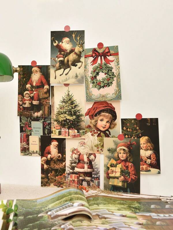 10pcs/Pack Vintage Christmas Greeting Cards, Small Wall Decoration Holiday Posters, Exquisite Christmas Decorative Cards, Party Invitation Cards, Christmas Gifts For Friends