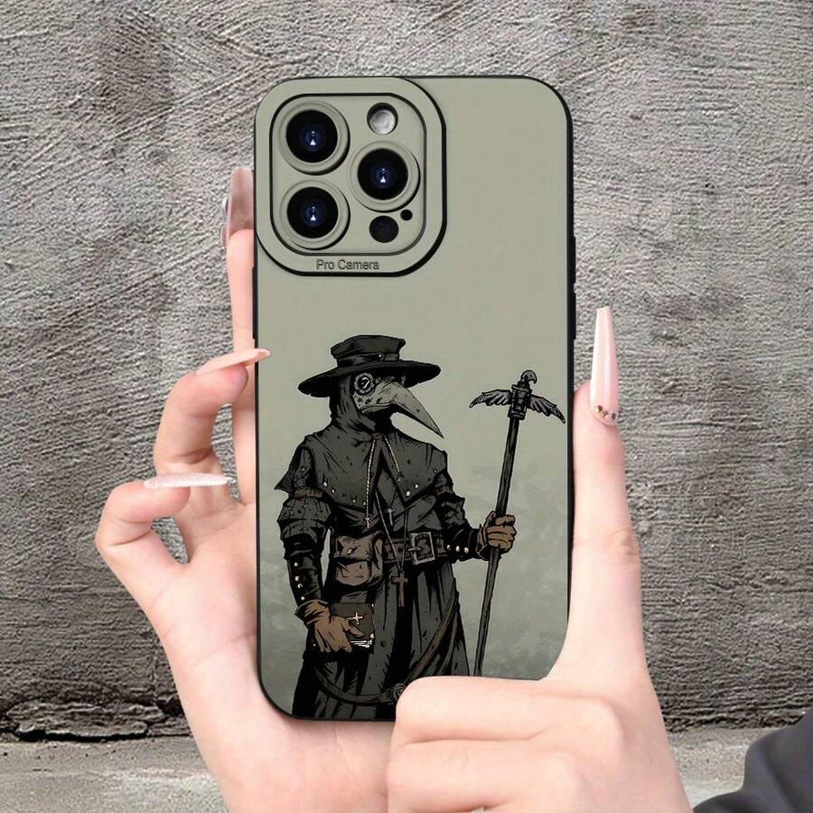 Funda de teléfono móvil con textura escarchada para IPHONE 15 14 13 12 11 XS XR X 7 8 Plus Pro Max Mini con diseño creativo de médico de la peste de tema medieval, simple, único, divertido, atractivo, para hombres y mujeres, hombres guapos y mujeres hermosas - Mezcla de colores - Ver 1