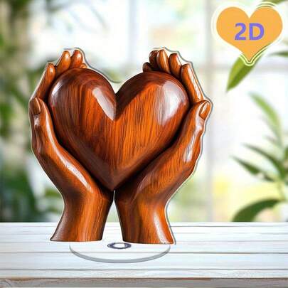 Decoração em acrílico 2D - Enfeite giratório em formato de coração para pendurar na mão, com 0,3 cm de espessura e superfície plana, ideal para decoração de mesa. Perfeito para casa, como presente romântico, decoração para o Dia dos Namorados ou como peça elegante. Decoração com rosa de cristal.