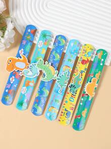 12个/套恐龙卡片拍拍手环，彩色恐龙卡片可自由组合，恐龙主题派对装饰手环，恐龙生日派对拍拍手环，婴儿派对装饰，性别揭晓派对装饰，婚礼装饰，新娘送礼会装饰，周年纪念装饰，圣诞派对新年派对小礼物，课堂奖励，生日礼物袋填充物，派对小礼品 - 恐龍 - 查看 4