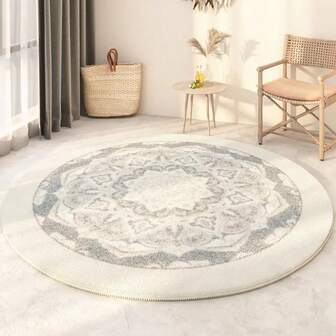 Luxury Plush Beige And Beige Round - Soft Beige, White, Gray, Beige Tones, Non-Slip Vinyl Backing, Machine Washable, Suitable For Nursery, Living Room, Bedroom, Room - Beige