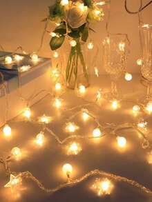 20/30/50 أضواء ذكية، أضواء سلسلة فلورسنت بألوان الدوبامين على شكل نجوم، كرة بلورية، ثلج، جرس، فراشة، قمر، مناسبة للاستخدام الخارجي أو الداخلي في المناسبات والحفلات والأعياد، لا تشمل البطاريات - متعدد الألوان - مشاهدة 1