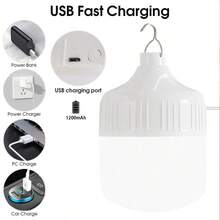 1200mAh LED 夜间露营灯泡可调光应急灯防水可充电户外烧烤帐篷灯庭院花园灯，露营配件