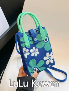 lulu kewen 时尚花卉图案女士斜挎包，女士钩编包，女士小型手机包，休闲购物女士单肩包，可爱花卉女士手提包，适合青少年、女性、女孩、学生、上班族女性，可装手机、钥匙、钱包等。 - 藍色 - 查看 13