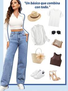 Jeans casuales de pierna recta y ajuste holgado para mujer con bolsillos, jeans rectos de moda, pantalones vaqueros holgados de mezclilla lavada, estilo vintage y casual, pierna ancha y talle alto para uso diario, cómodos, elásticos y aptos para todas las estaciones - Azul - Ver 4