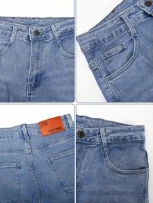 Jeans casuales de pierna recta y ajuste holgado para mujer con bolsillos, jeans rectos de moda, pantalones vaqueros holgados de mezclilla lavada, estilo vintage y casual, pierna ancha y talle alto para uso diario, cómodos, elásticos y aptos para todas las estaciones - Azul - Ver 5