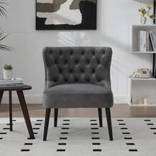 Samt Single Armchair With Button Panel, Modern Armless Design With Rivet Trim And Solid Wood Legs For Living Room, Bedroom - Gray + Velvet - View 6