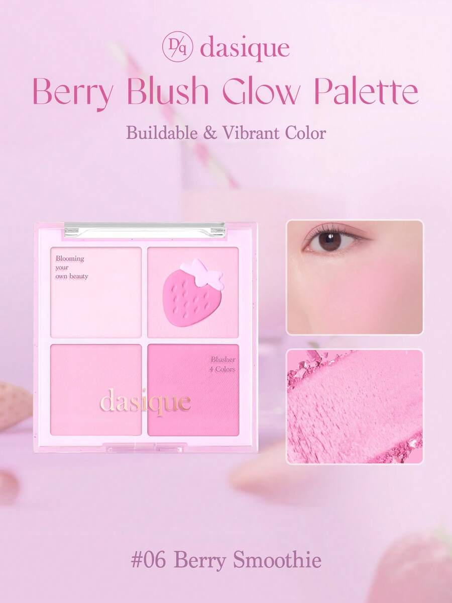 Dasique 4-Color Matte Blush Palette, Highly Pigmented Long-Lasting Luminous Blush Makeup, Fashion Cosmetic Brand For Women, Essential Christmas Gift, Bridal Wedding Makeup, Summer, Valentine's Day, Vacation - #06 Berry Smoothie - View 1