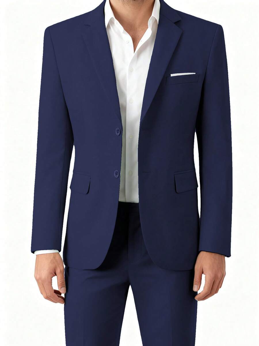 Mens Slim Fit 2-Piece Suit Two Buttons Notched Lapel Solid Suit Jacket Pants Set Tuxedo For Prom Concert Graduation Season Size XS-3XL Men's Spring New Products Suit Sets For Wedding Concert Graduation Season - Navy Blue - View 1
