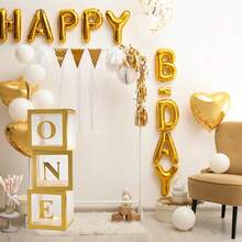 1 套（3 个盒子，3 个字母 O、N、E）升级透明气球盒，一周岁生日派对道具，蛋糕背景装饰，餐桌中心装饰（不含灯饰，不含气球） - 彩色 - 查看 4