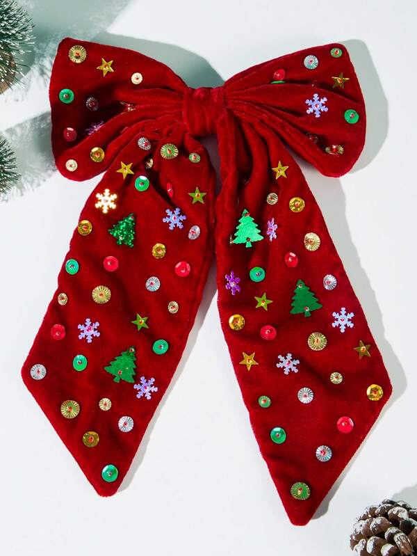 1 szt. czerwono-zielona pluszowa europejska i amerykańska modna świąteczna spinka do włosów, ręcznie robiona ozdoba choinkowa z cekinami w kształcie płatka śniegu, świąteczna, niezbędna, słodka spinka do włosów w stylu wróżki, spinki do włosów, spinki do włosów, spinki do włosów