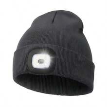 3Light Modes Knitted Hat With LED Light USB Charging Style Breathable Soft And Highly Stretchable Suitable For Cold And Windproof Nights In Autumn And Winter Same Style For Men And Women For Fishing Skiing And Running(200MAH)