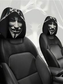 1/2 piezas Funda para reposacabezas de coche con máscara de hacker con diseño impreso en blanco y negro con forma de V, sin relleno para facilitar la limpieza, actualización del interior del vehículo, apta para todos los vehículos, perfecta para el trayecto diario, viajes largos, decoración de Halloween y Navidad - Multicolor - Ver 10