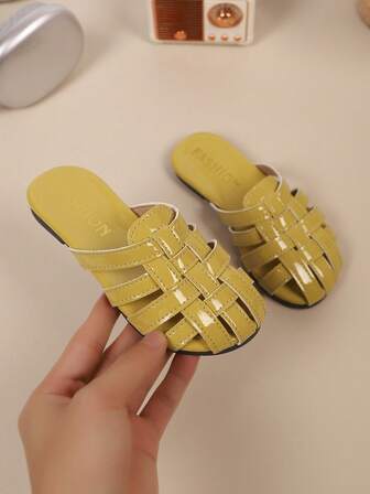Kids Casual Outdoor Comfortable Personalized Anti-Slip Wear-Resistant Flat Round Toe Slide Sandals, Children Beach Holiday Slippers