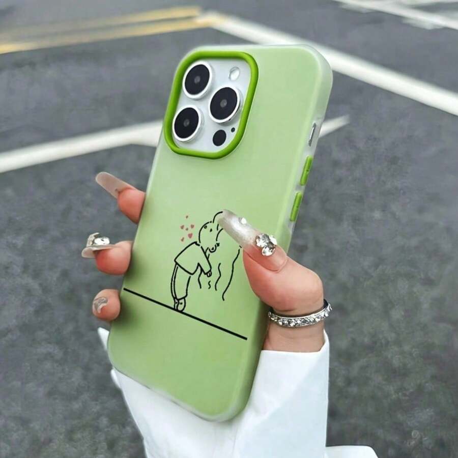 Modelos 16/16 Plus/16 Pro/16 Pro, 15/15 Plus, 14, 13 y 12, 11 – Exterior de TPU + interior de PP Funda para teléfono 2 en 1: diseño de patrón elegante, amigos y familiares – Teléfono inteligente de material flexible - Verde - Ver 1