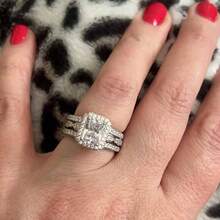 Wedding Band Bridal Ring Enhancer Engagement Ring Set Women 925 Sterling Silver Radiant Cubic Zirconia Size 5 - 10 - bạc + 7 - Xem 7