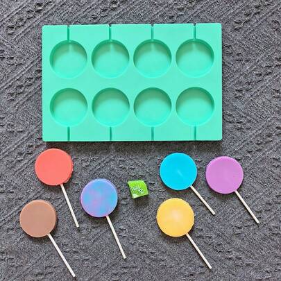 1pc 8-Cavity Round Lollipop Chocolate Baking Silicone Mold, DIY Chocolate, Candy, Pudding, Cake Decor