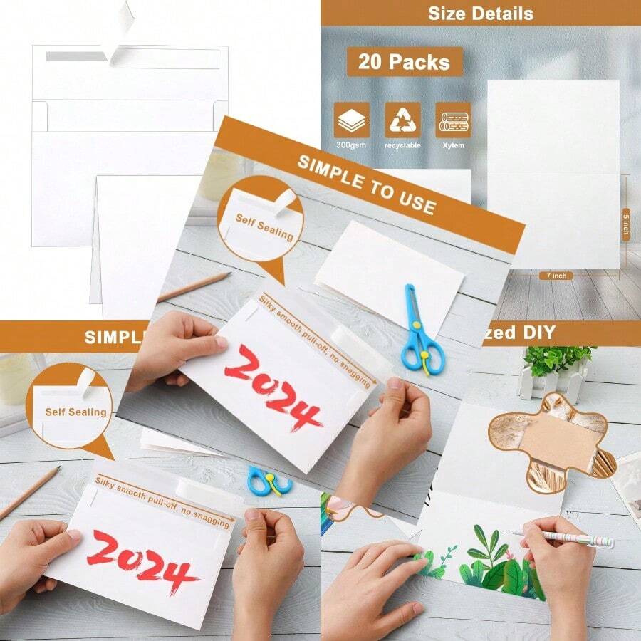 White Blank Greeting Cards With Envelopes 5 X 7 Heavyweight Folded ...