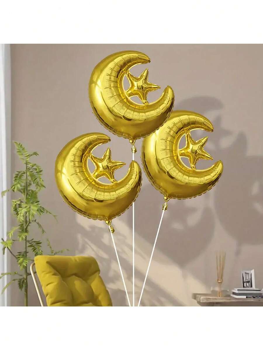 4pcs Moon & Star Foil Balloons Set, Suitable For Party Decoration, Middle East Home Decor, Ramadan Mubarak - Multicolor - View 1
