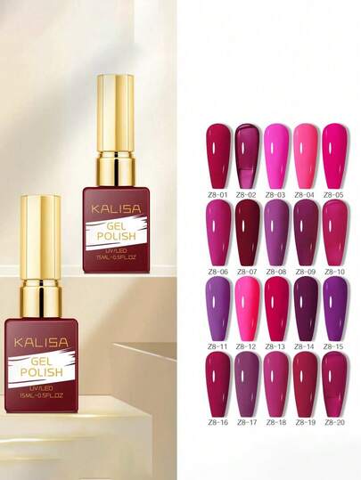 Kalisa Bộ 20 lọ sơn móng tay dạng gel Sexy Pink Series, Bộ sơn móng tay bóng bán vĩnh viễn mùa thu/đông, Gel UV ngâm móng tay nghệ thuật màu trơn, Dung tích lớn 15ml, Làm móng tay tại tiệm, Thiết kế móng tay tại nhà, Thiết yếu cho các cô nàng thanh lịch