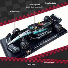 Bburago 1:24 比例高细节收藏版 - 梅赛德斯-AMG F1 W15 刘易斯·汉密尔顿 #44 合金模型车 - W15 #44 - 查看 6
