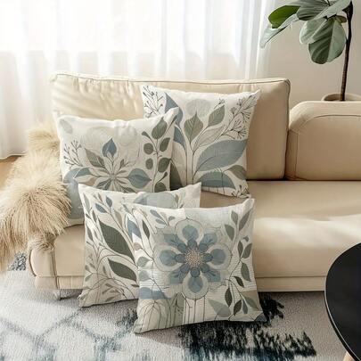 4 opakowania poszewek na poduszki z nowoczesnym nadrukiem kwiatowym – 17,7 x 17,7 cala, nadruk jednostronny, zapięcie na zamek błyskawiczny, możliwość prania w pralce, trwała, teksturowana dekoracja do salonu, sypialni i kanapy, bez wkładki