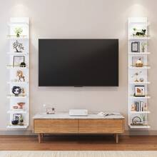 8/6  Tier Wall Shelf Unit Floating Shelves With LED Light/Anti-Slip Rails, Display Floating Shelves For Bedroom, Living Room,Bathroom - White - View 7