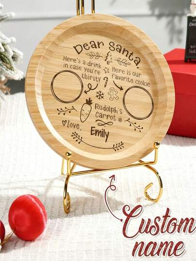 1pc Custom Christmas Cheese Board, Personalized Cheese Tray With Name, Wooden Cheese Plate,15.5*15.5cm, Custom Name Christmas Serving Tray, Cheese Tray, Cookie Tray, Ideal For Christmas, Gift For Family, Girlfriend, Boyfriend, Friend, Kids, Gift For Him, Gift For Her