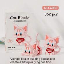 Cute Cat Series Mini Particle Building Block Set, Animal Model DIY Assembling Building Blocks Toy, DIY Cartoon Cat Blocks Kit, Fashion Assembly Toy, Creative Birthday/Halloween/Christmas Gift, Home And Office Desktop Decoration, 300+PCS