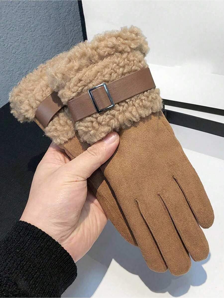 Women's Winter Gloves, Thermal Lined Thick Warm Touchscreen Windproof Waterproof Suede Outdoor Ski Snow Gloves With Sherpa Lining - 彩色 - 查看 1