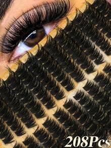 208 Individual Lash Clusters - Natural Look, D-Shaped Curl, Fluffy, Suitable For DIY Lash Extension With Salon-Level Density And Length - Easy To Use, Reusable And Comfortable, Lash Clusters, Lash Groups, Individual Lashes, False Lashes, Suitable For Wearing On Dates, Parties, Travels, Christmas, Halloween, Reusable - D - 查看 2